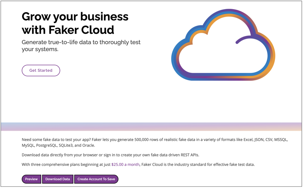 Screenshot of the former Faker Cloud homepage