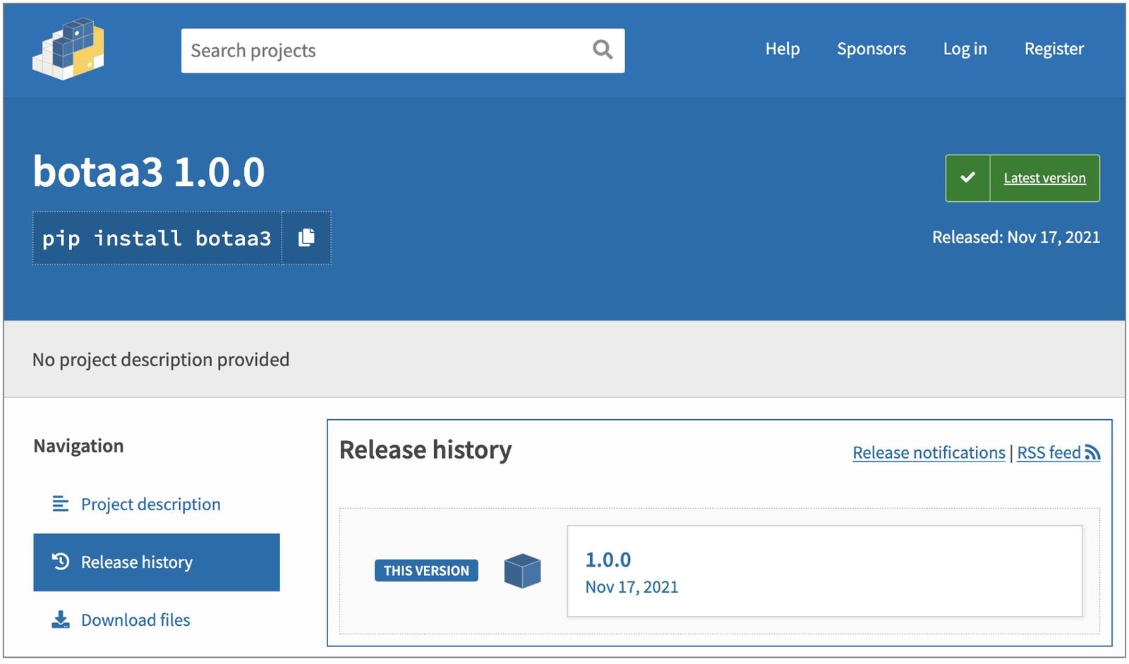 Screenshot of the repository release page