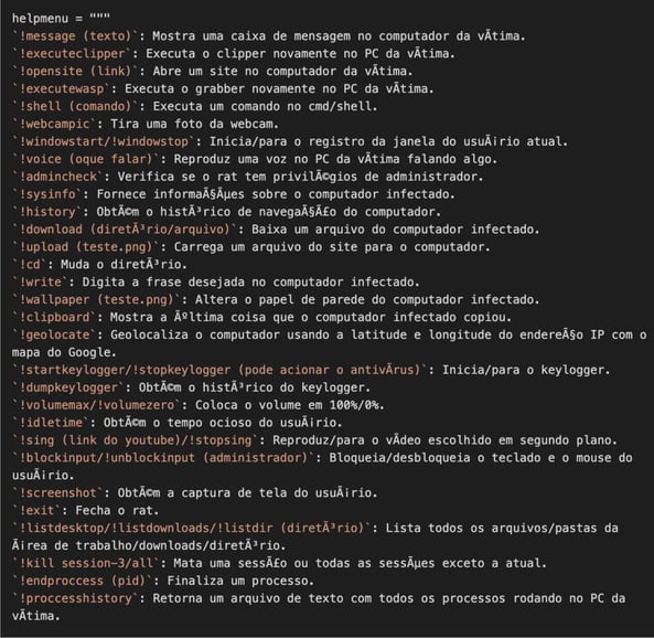 A screenshot of the C2 help menu in Portuguese.