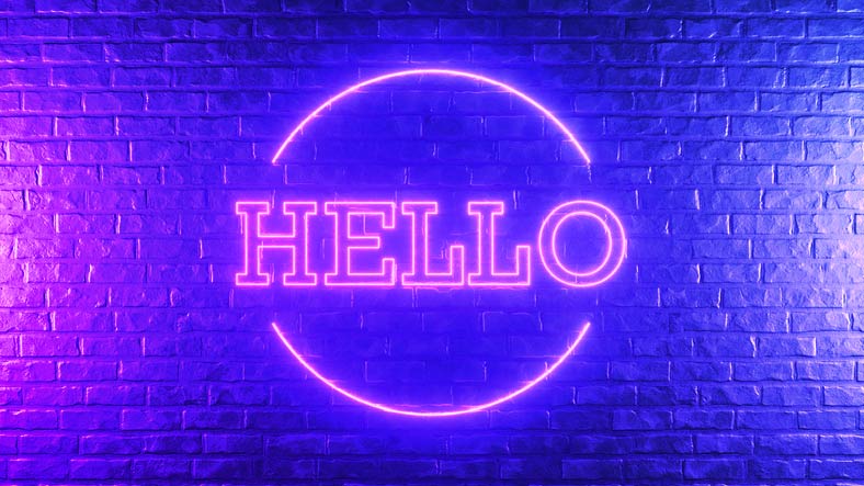 Neon sign hello in a circle