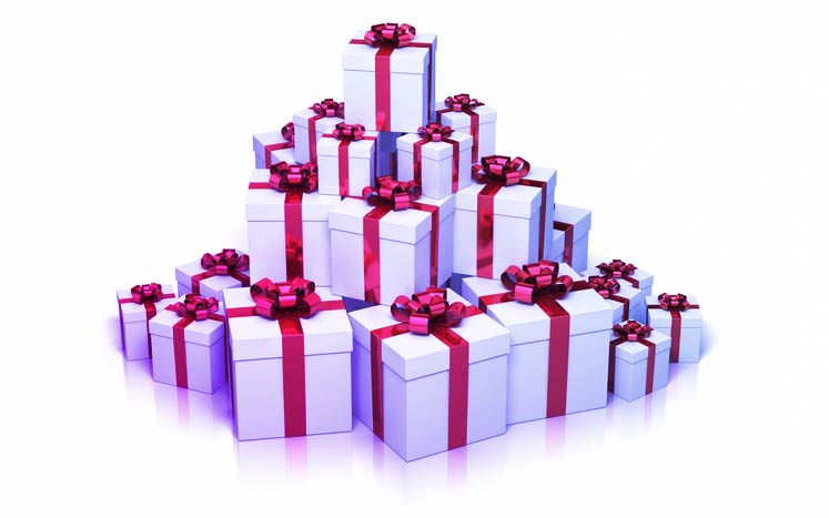 An image of white gifts with red bows stacked on top of each other, to illustrate how Java Serialisation is the gift that keeps on giving