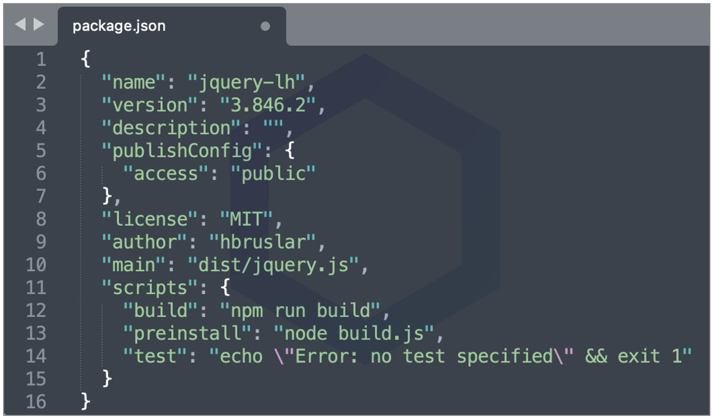 package.json manifest within 'jquery-lh'
